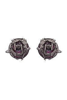 Gunmetal Plated Multi Colored Stone Earrings