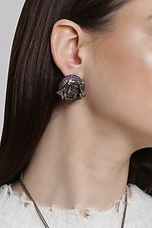 Gunmetal Plated Multi Colored Stone Earrings