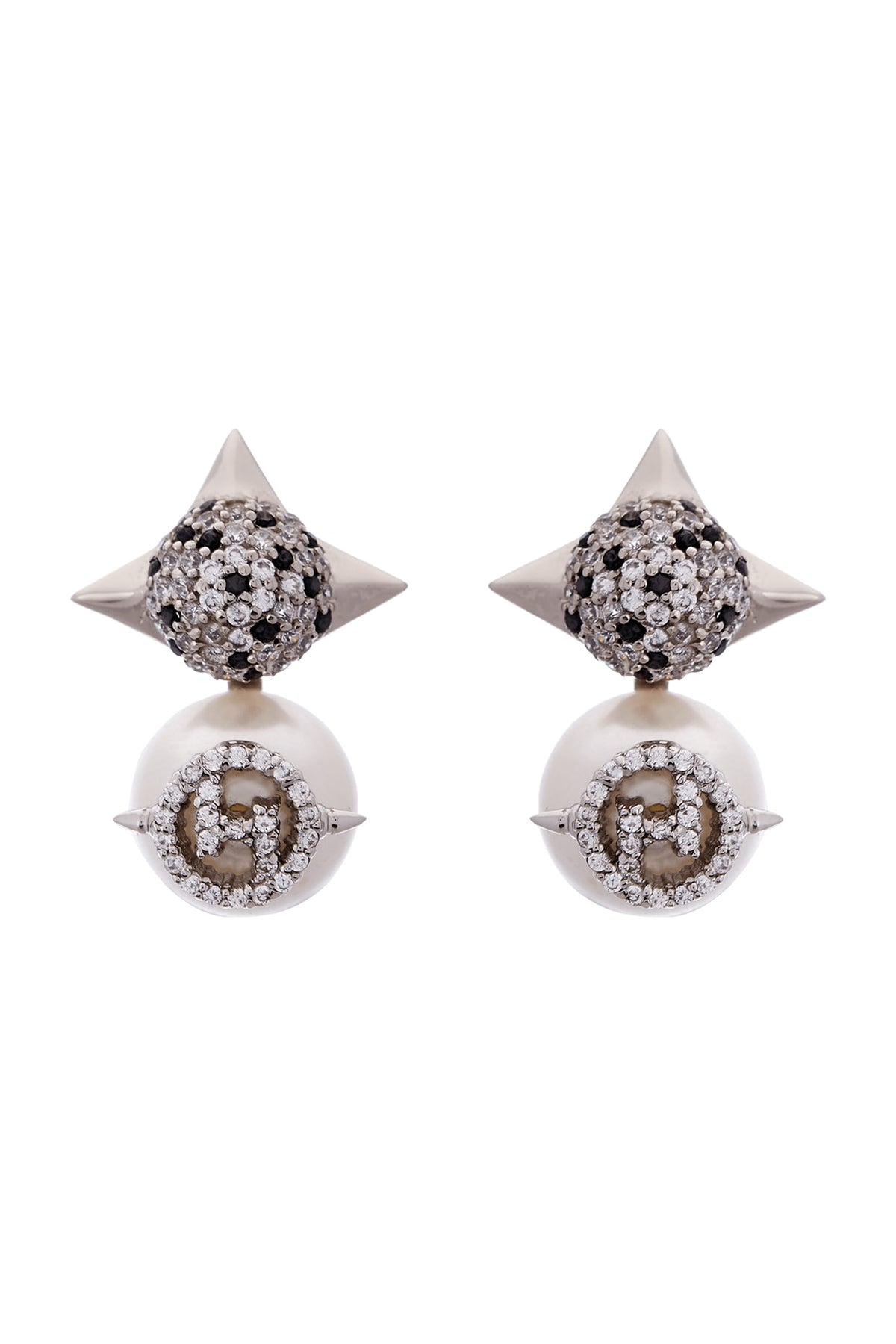 Silver Plated Crystal Brass Stud Earrings
