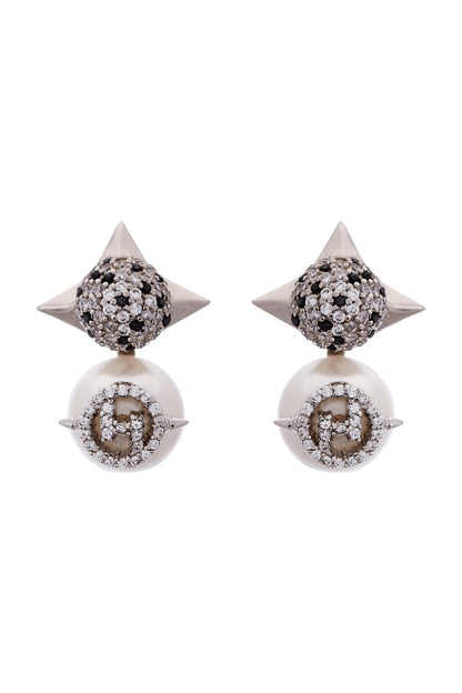 Silver Plated Crystal Brass Stud Earrings