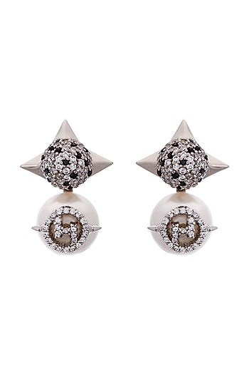 Silver Plated Crystal Brass Stud Earrings