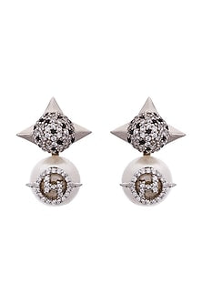 Silver Plated Crystal Brass Stud Earrings