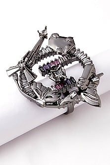 Gunmetal Plated Multi Colored Stone Ring
