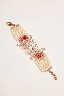 Rose Gold Plated Carved Stone Le Palm Double Fish Bracelet