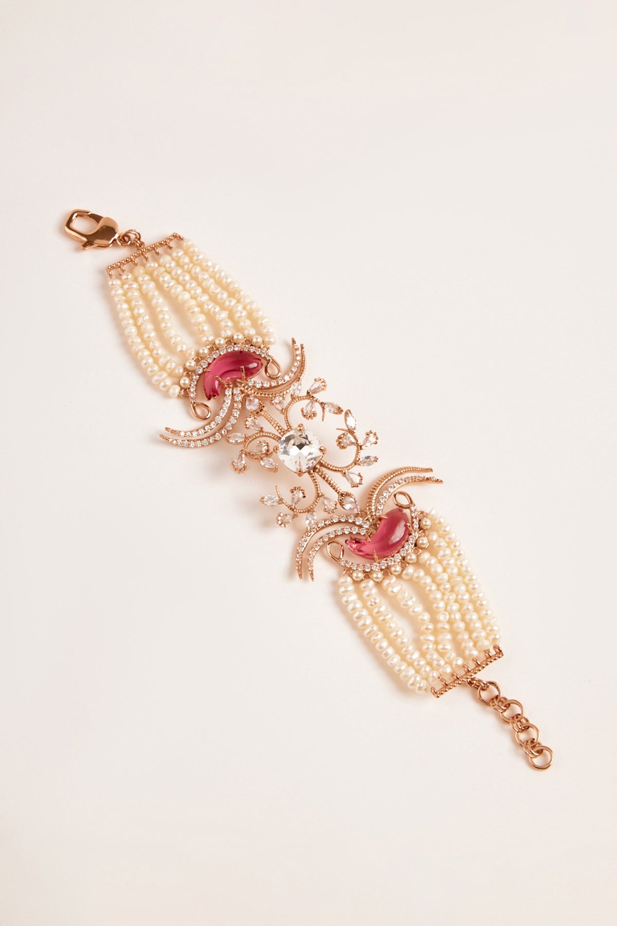 Rose Gold Plated Carved Stone Le Palm Double Fish Bracelet