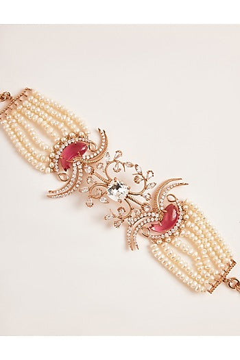 Rose Gold Plated Carved Stone Le Palm Double Fish Bracelet