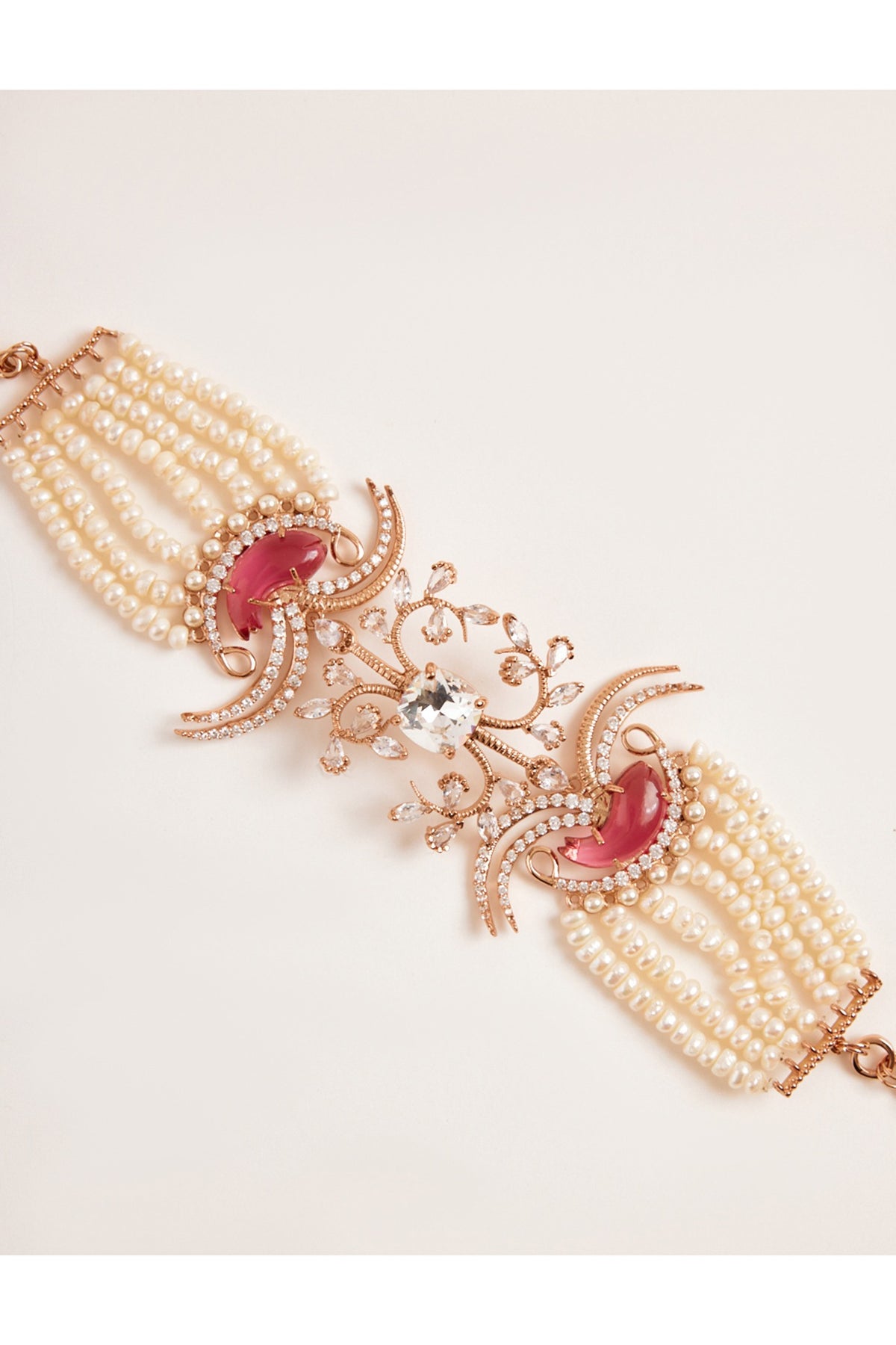 Rose Gold Plated Carved Stone Le Palm Double Fish Bracelet