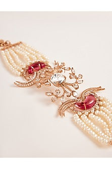 Rose Gold Plated Carved Stone Le Palm Double Fish Bracelet