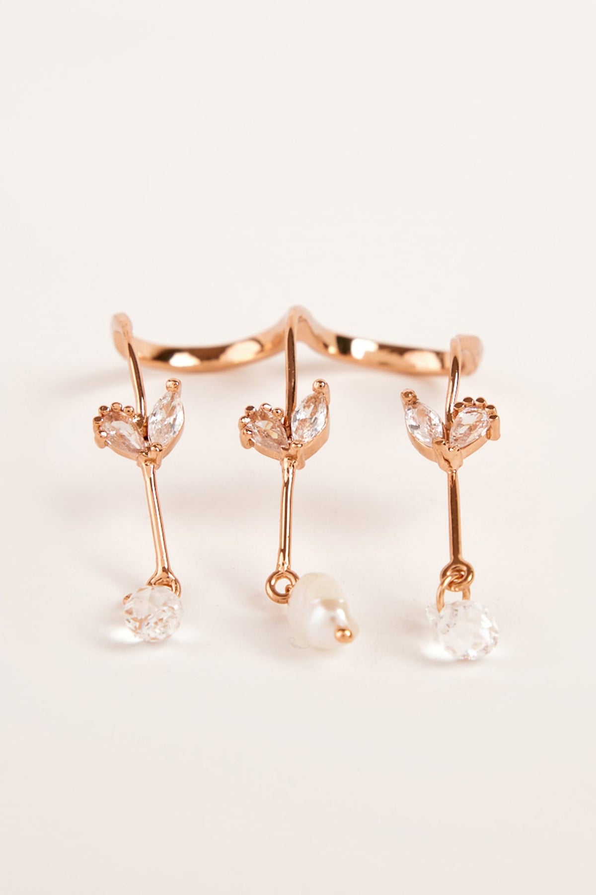 Rose Gold Plated Cubic Zircon Piccabeen Palm Double Ring