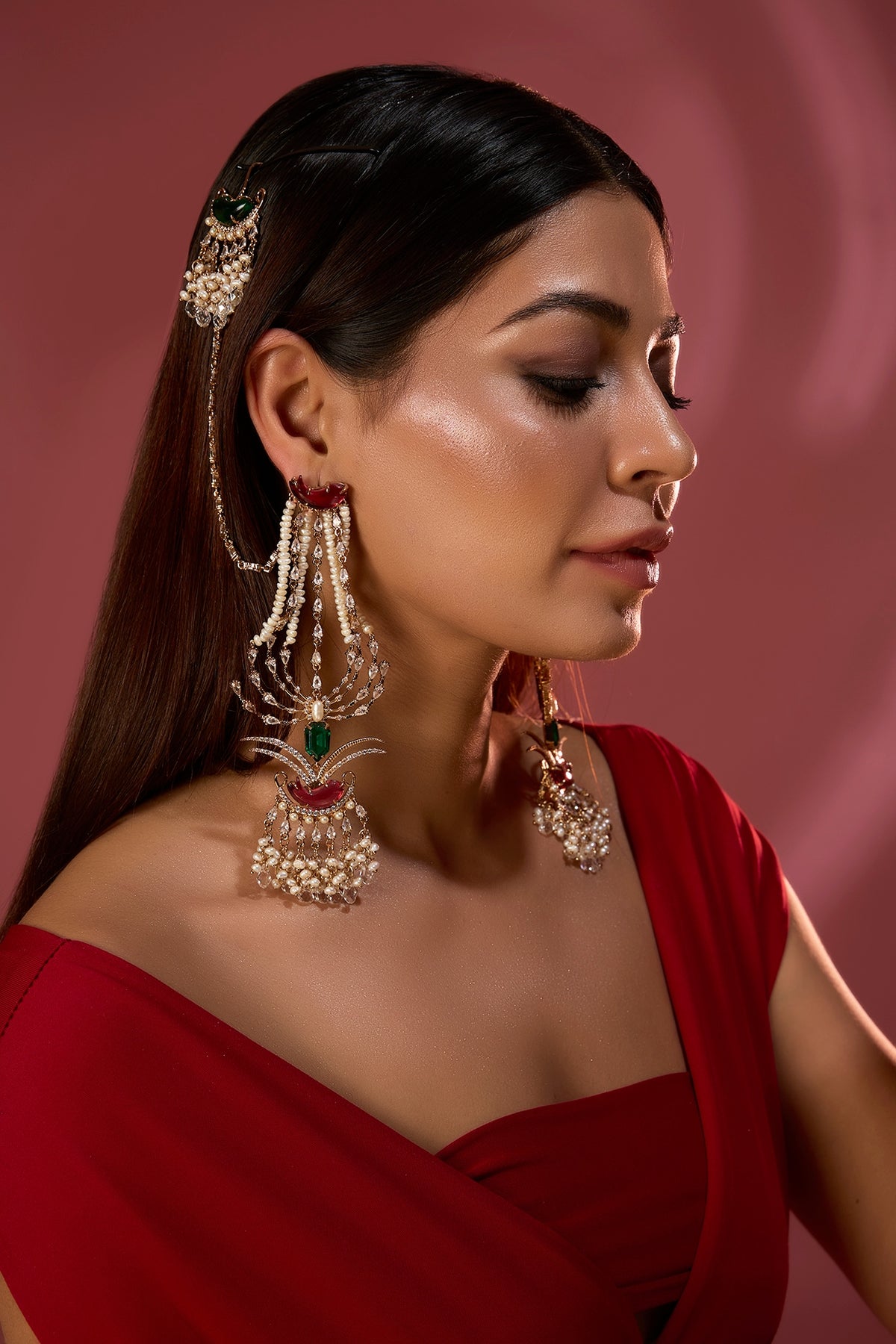 Rose Gold Plated Keshi Pearl & Crystal Dangler Earrings