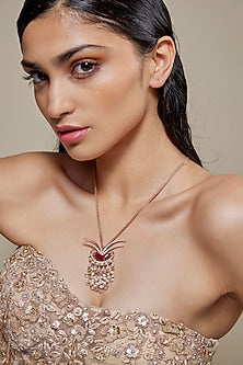 Gold Finish Le Palm Fish Pendant Pearl Necklace
