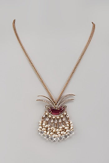 Gold Finish Le Palm Fish Pendant Pearl Necklace