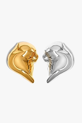 Two Tone Finish Brass Stud Earrings
