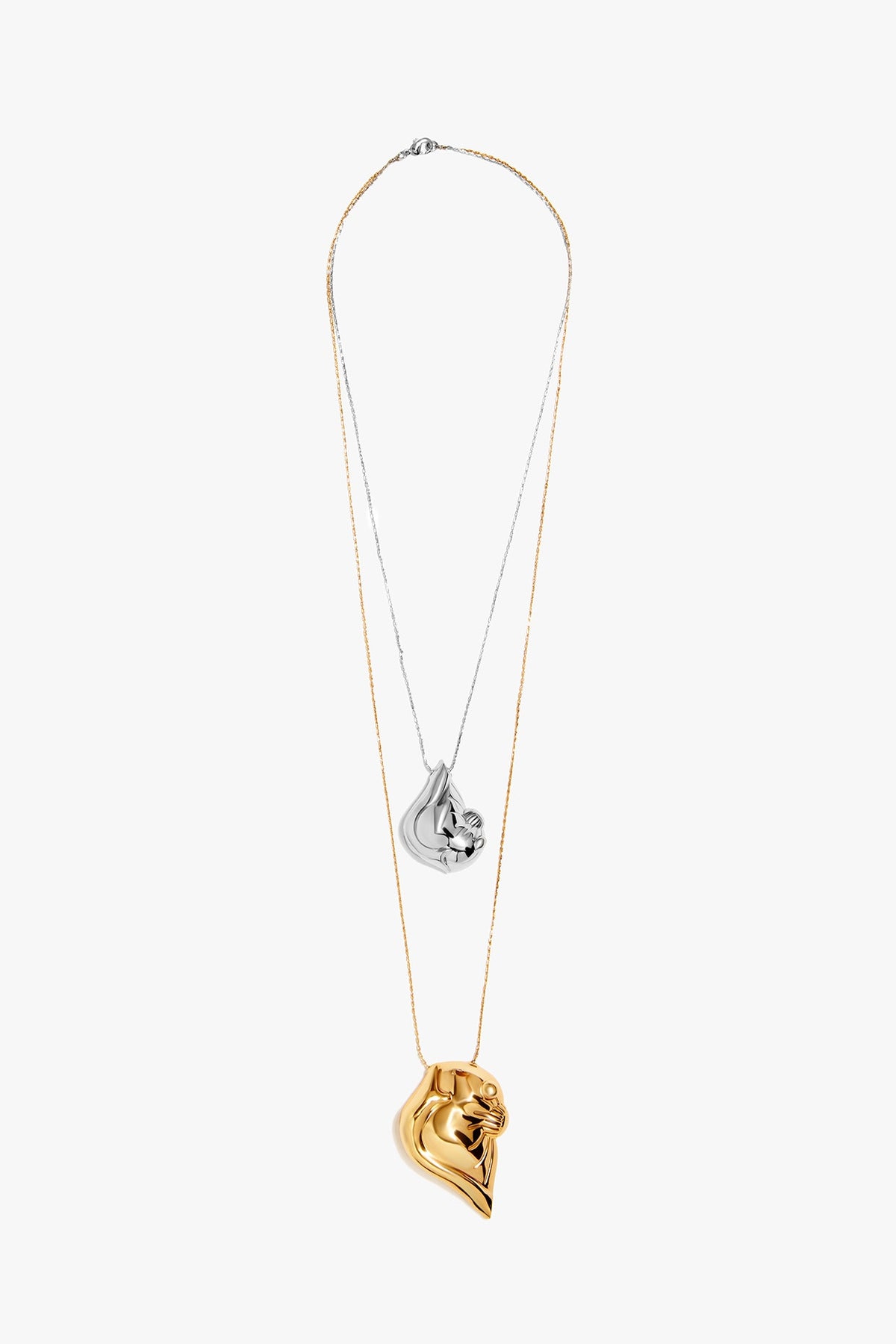Two Tone Finish Twin Pendant Necklace