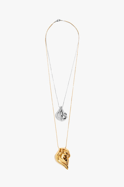 Two Tone Finish Twin Pendant Necklace
