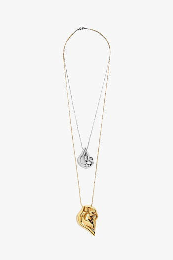Two Tone Finish Twin Pendant Necklace