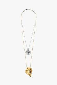 Two Tone Finish Twin Pendant Necklace