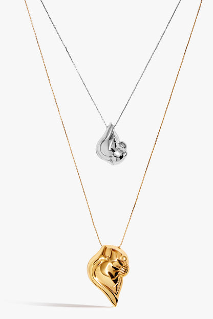 Two Tone Finish Twin Pendant Necklace