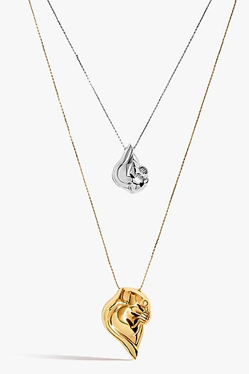 Two Tone Finish Twin Pendant Necklace
