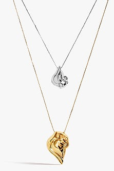 Two Tone Finish Twin Pendant Necklace