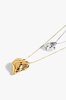 Two Tone Finish Twin Pendant Necklace