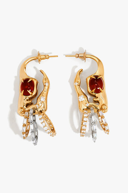 Gold Plated Crimson Crystal & Cubic Zirconia Stud Earrings
