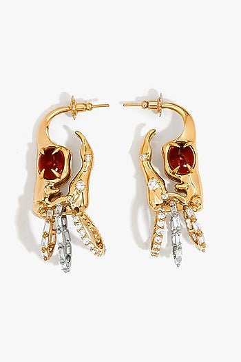 Gold Plated Crimson Crystal & Cubic Zirconia Stud Earrings