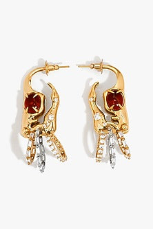 Gold Plated Crimson Crystal & Cubic Zirconia Stud Earrings