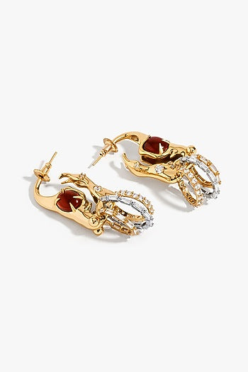 Gold Plated Crimson Crystal & Cubic Zirconia Stud Earrings