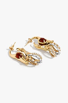 Gold Plated Crimson Crystal & Cubic Zirconia Stud Earrings