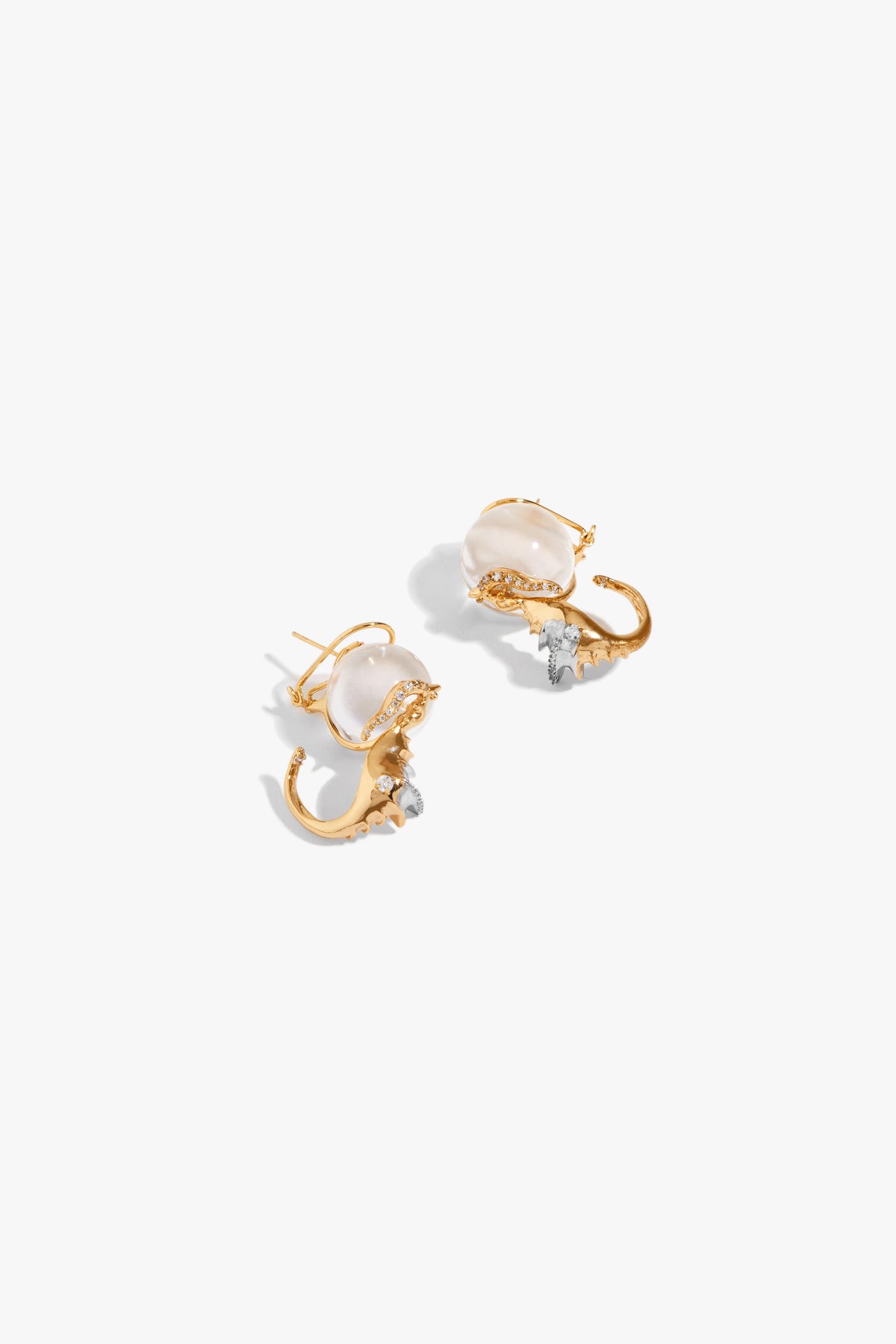 Two Tone Finish Cubic Zirconia & Pearl Seahorse Stud Earrings