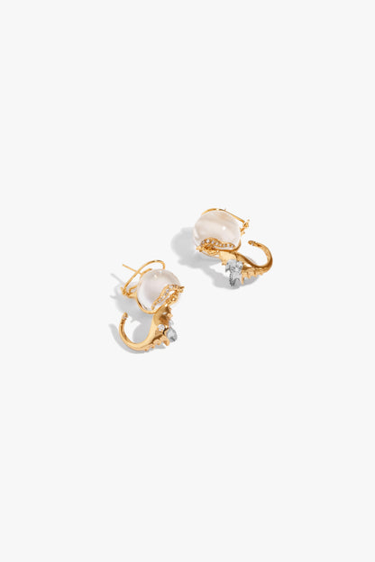 Two Tone Finish Cubic Zirconia & Pearl Seahorse Stud Earrings