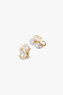 Two Tone Finish Cubic Zirconia & Pearl Seahorse Stud Earrings
