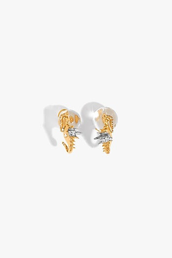 Two Tone Finish Cubic Zirconia & Pearl Seahorse Stud Earrings