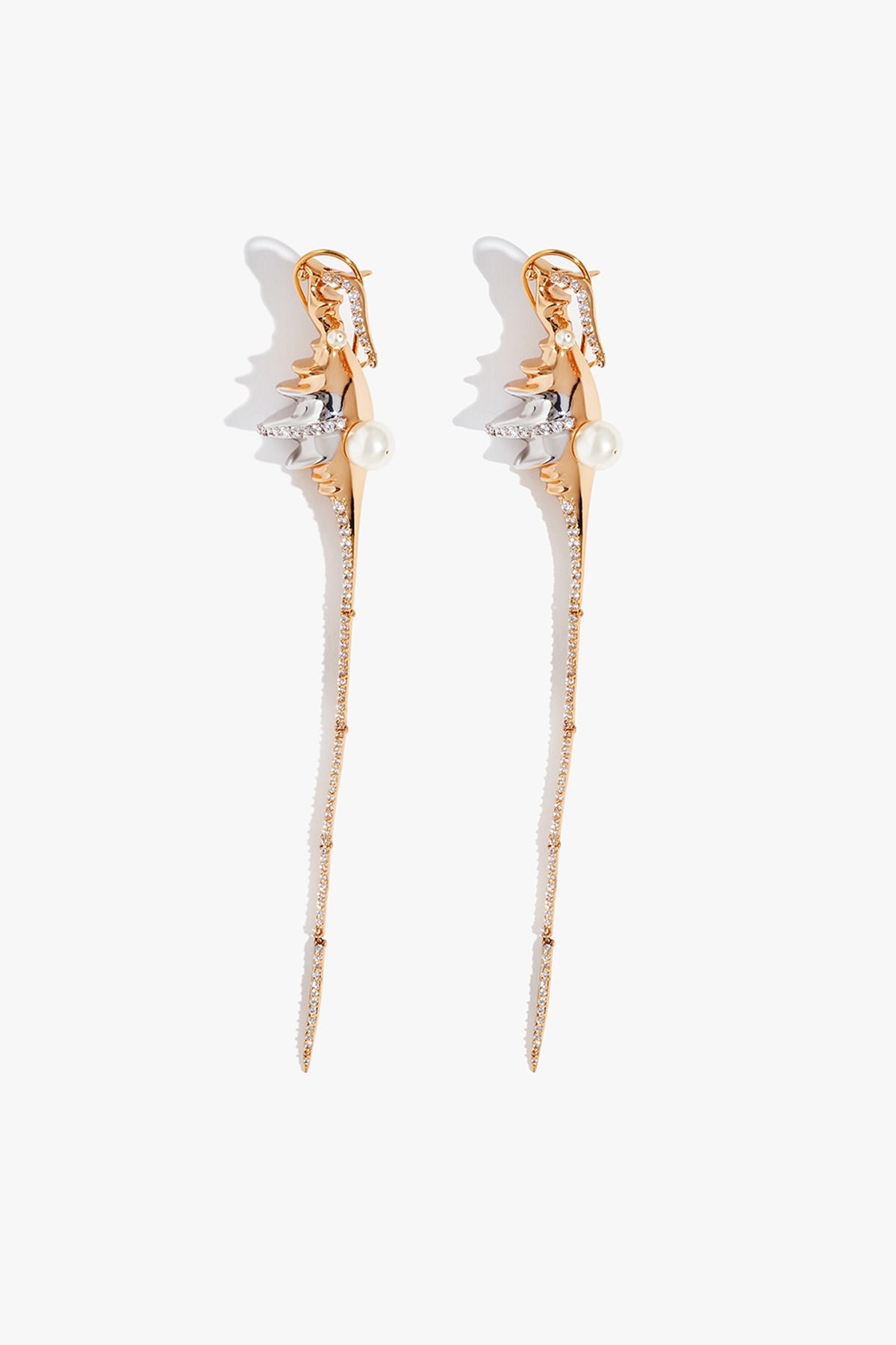 Two Tone Finish Moonstone & Cubic Zirconia Spiral Earrings