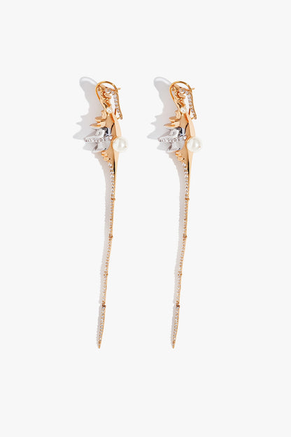 Two Tone Finish Moonstone & Cubic Zirconia Spiral Earrings