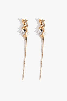 Two Tone Finish Moonstone & Cubic Zirconia Spiral Earrings