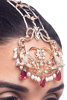 Rose Gold Plated Swarovski Pearl Maang Tikka