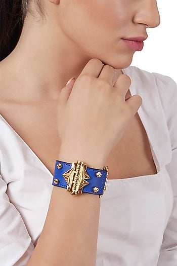 Gold Plated Leather Studded Bracelet