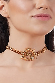 Gold Plated Textured Choker Necklace
