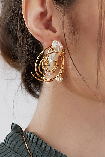 Gold Plated Pearl Stud Earrings