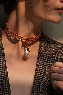 Gold Plated Pearl Choker Necklace
