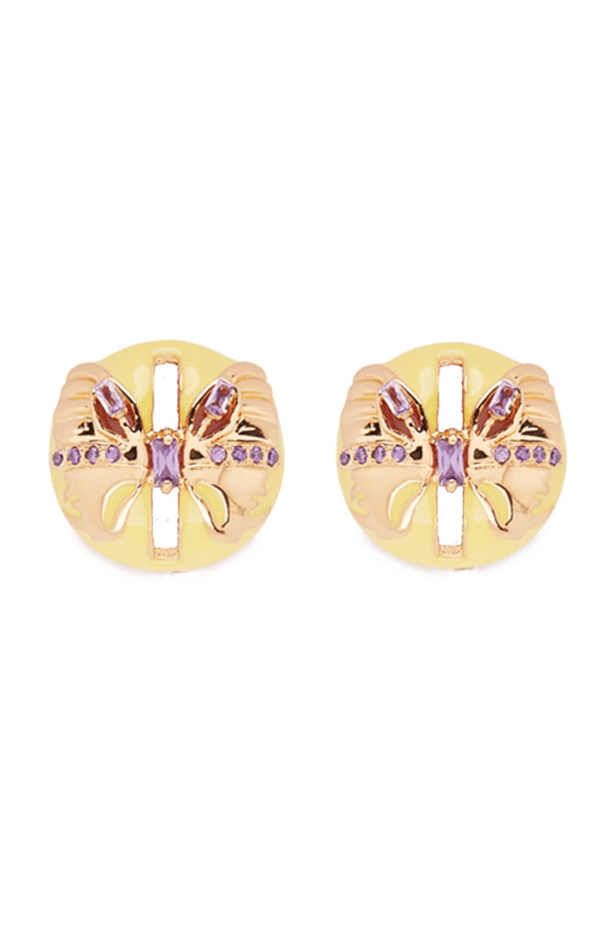 Gold Finish Stud Earrings In Brass