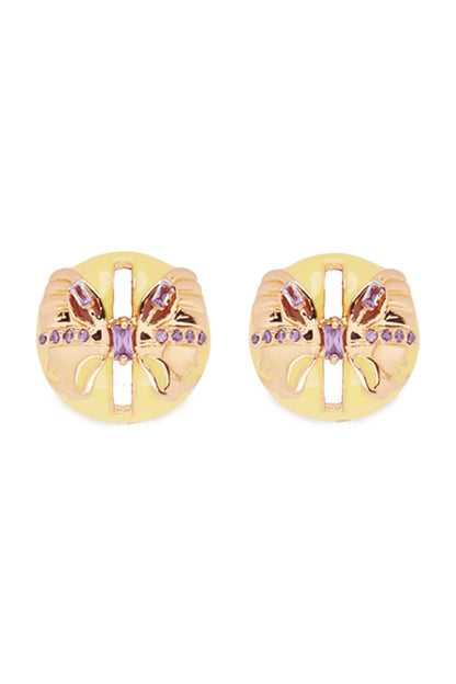 Gold Finish Stud Earrings In Brass