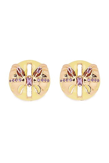 Gold Finish Stud Earrings In Brass