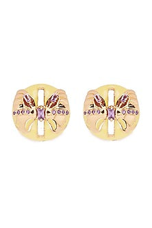 Gold Finish Stud Earrings In Brass