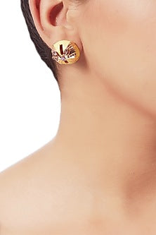 Gold Finish Stud Earrings In Brass