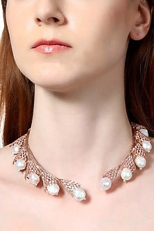 Rose Gold Finish Pearl Choker Necklace