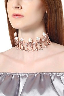 Rose Gold Plated Choker Necklace With Swarovski Stones