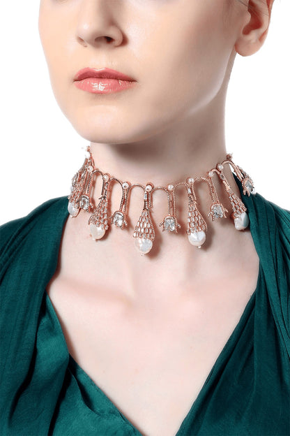 Rose Gold Plated Choker Necklace With Swarovski Stones